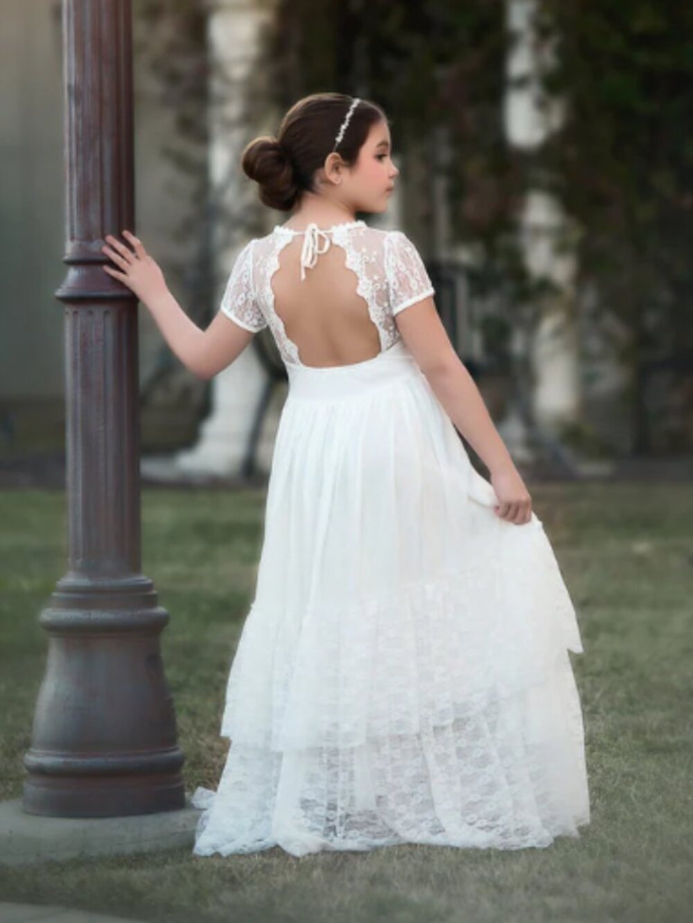 NWT Trish Scully Meghan White Lace Tiered Dress, Open Back, Size 12
